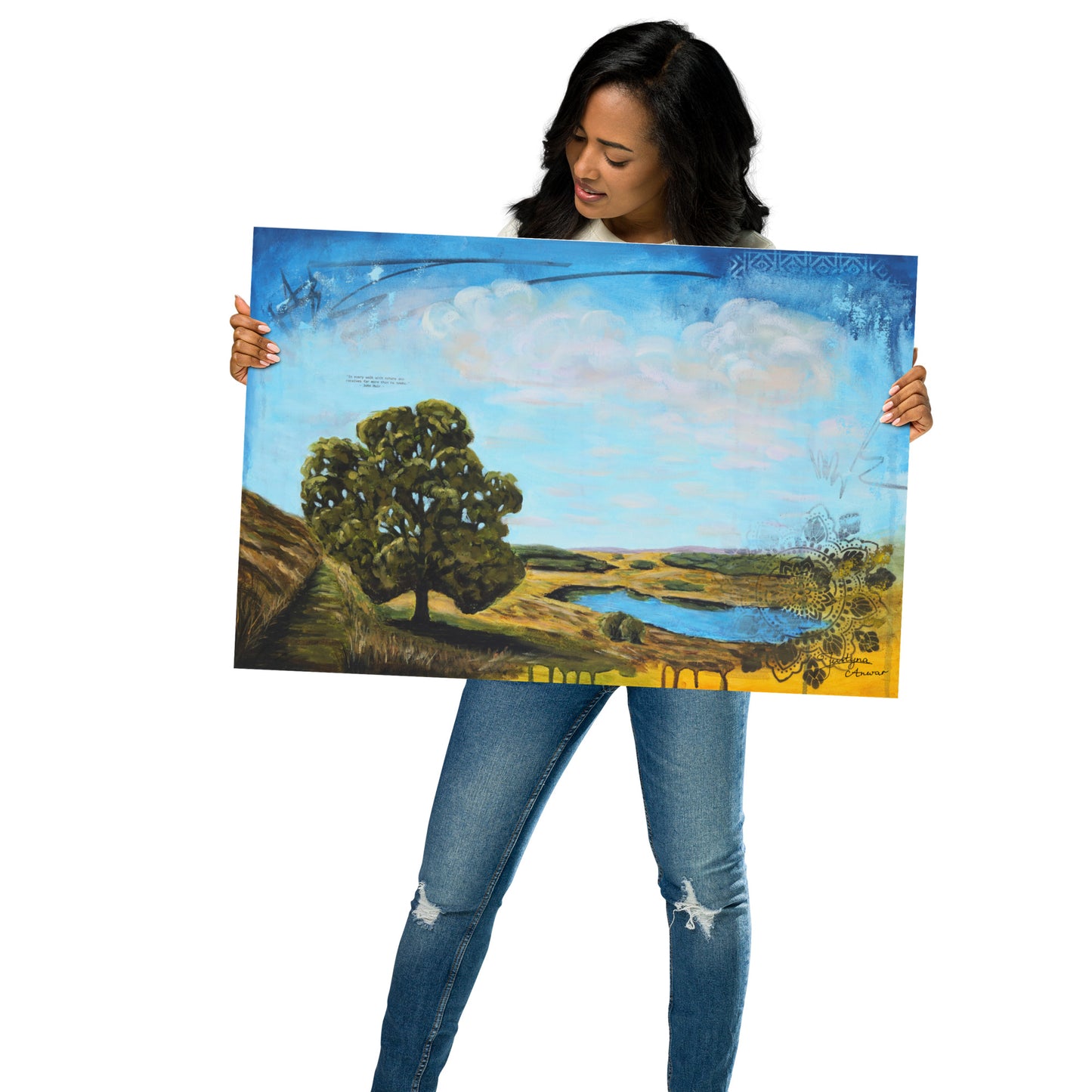 Colorful landscape painting of a tree