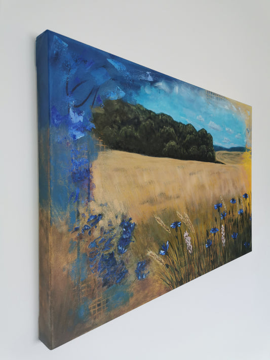 Blue cornflowers in a field artwork