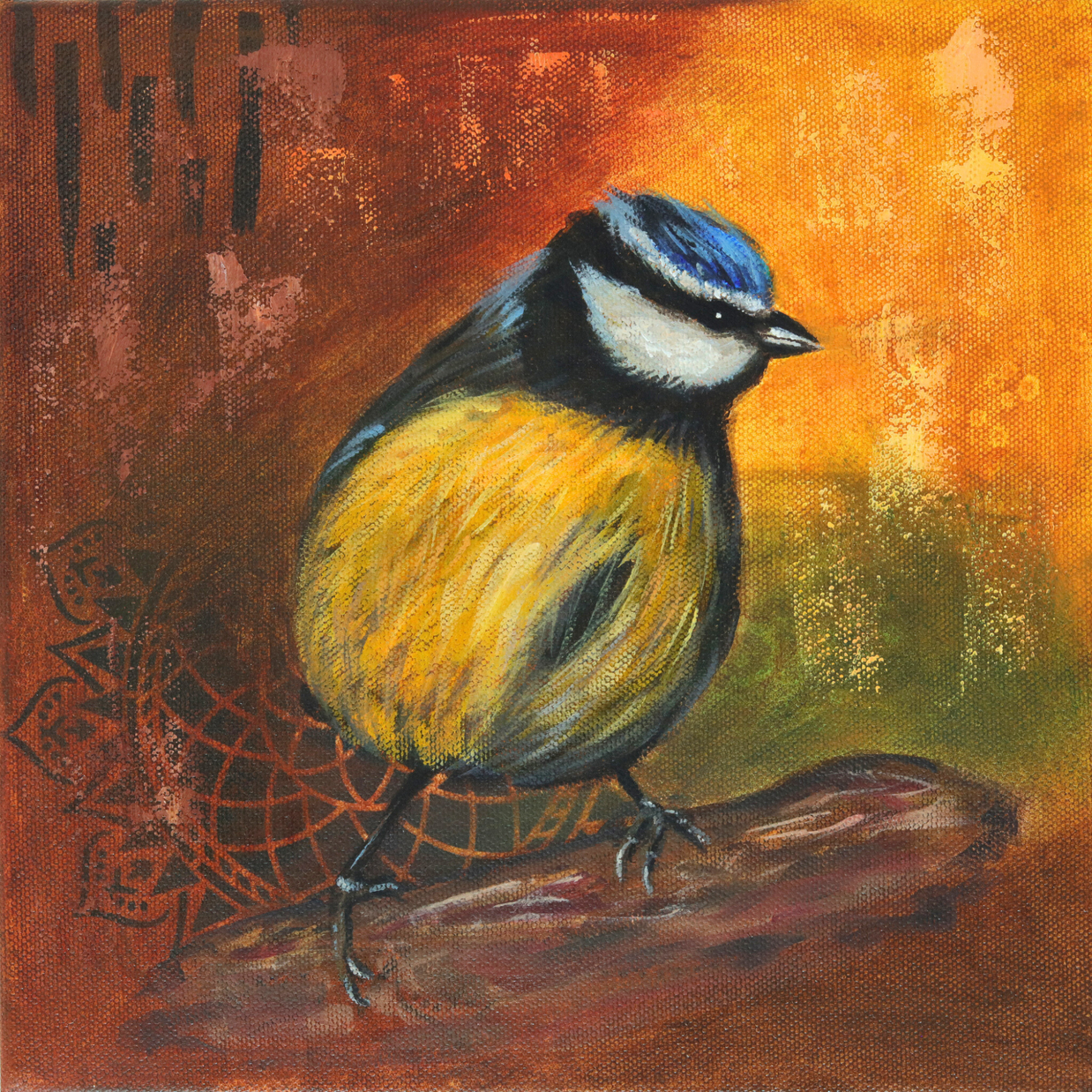 Blue tit bird painting with vibrant colors