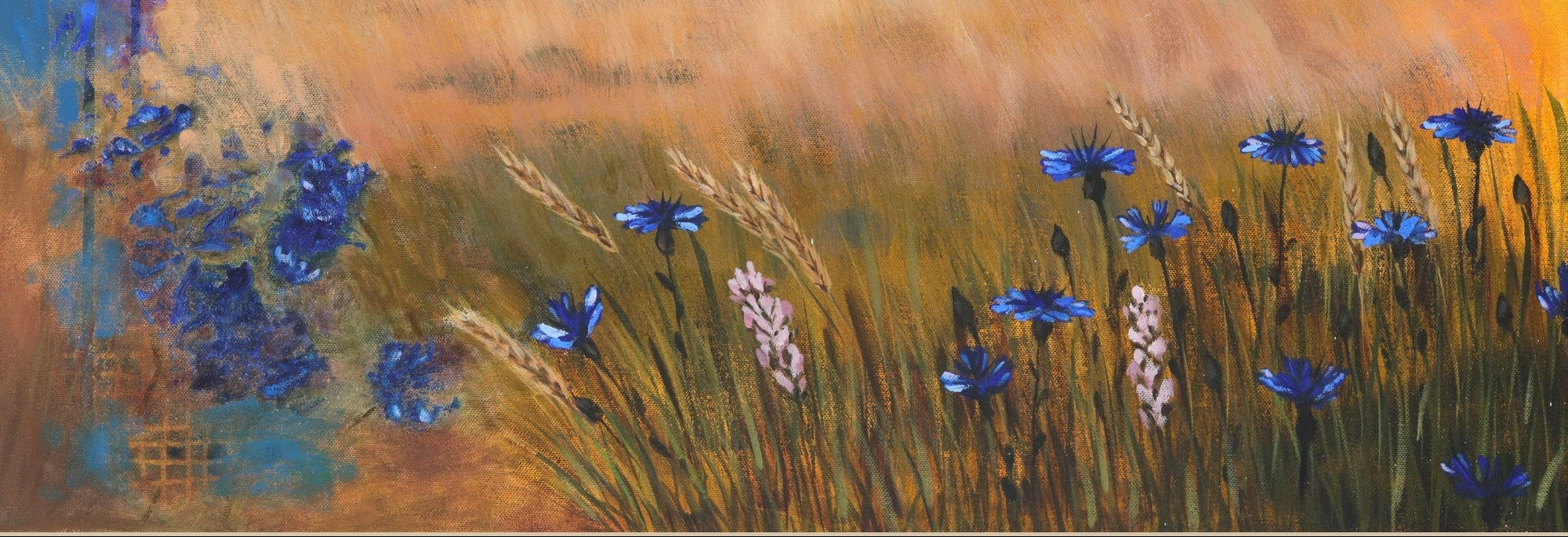 fragment of painting showing Cornflowers in the field