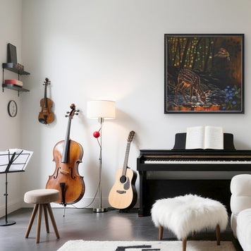 Music room featuring the painting of foe deer.