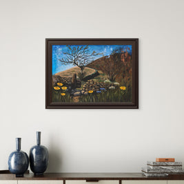 Mockup with vases, a shelf and a painting of the Holcombe Moor.