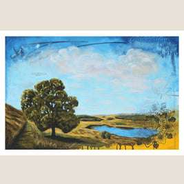 Fine art print showing a path with a tree and a reservoir in the distance.