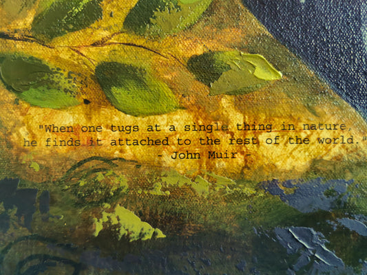 a printed quote on painting of leaves