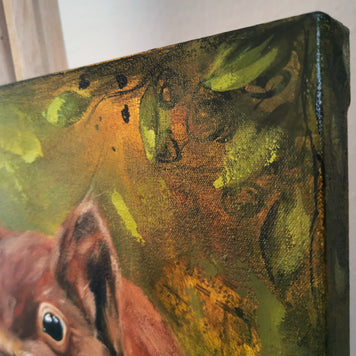 corner or a painting showing leaves and branches and abstract elements