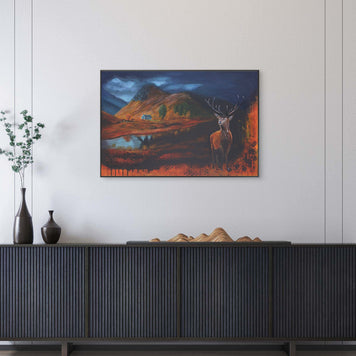 moderns room decor featuring painting of Scottish Highlnds