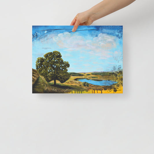 Calf hey reservoir print showcasing a tranquil landscape