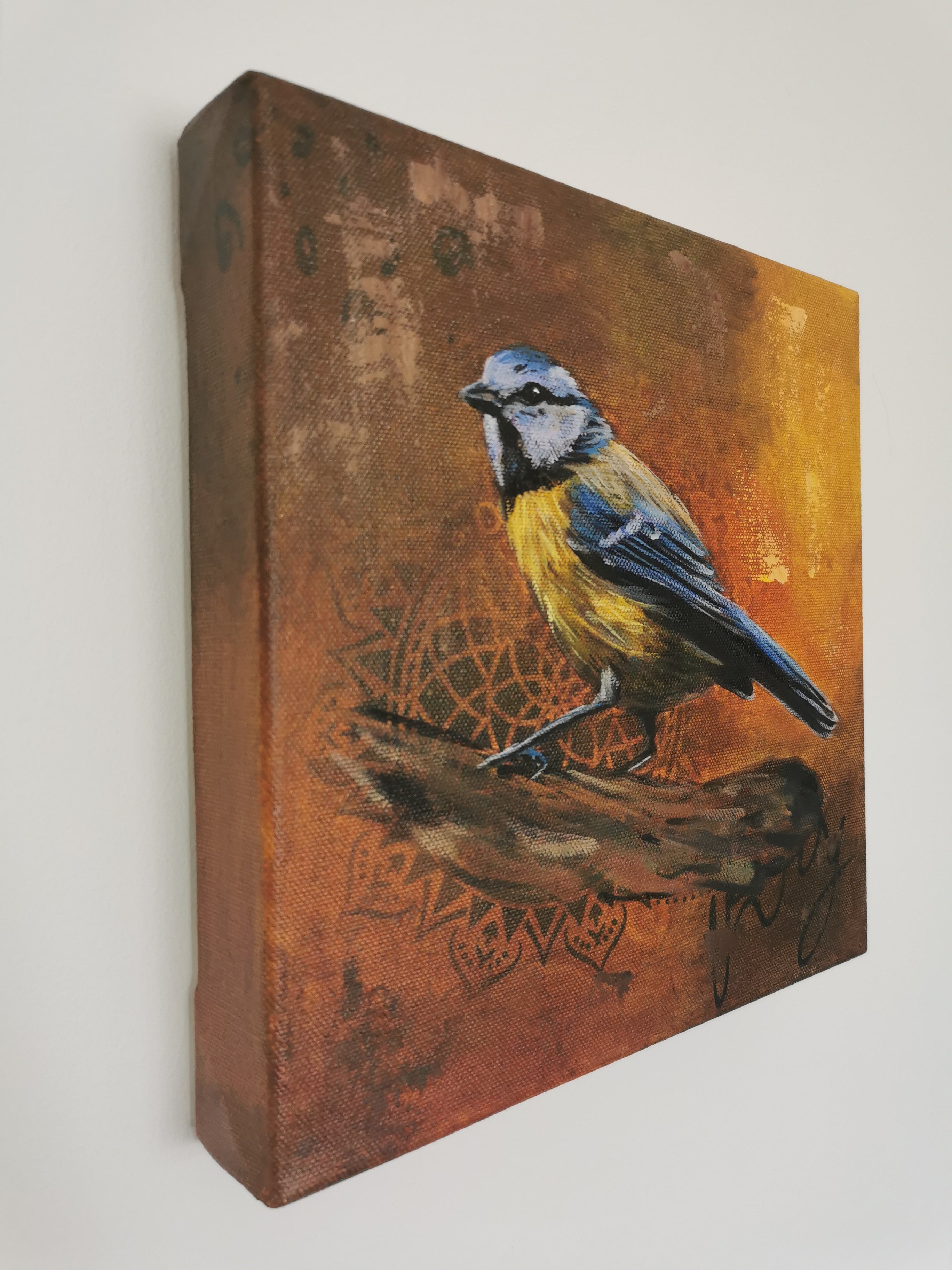 Blue tit artwork with bright colors