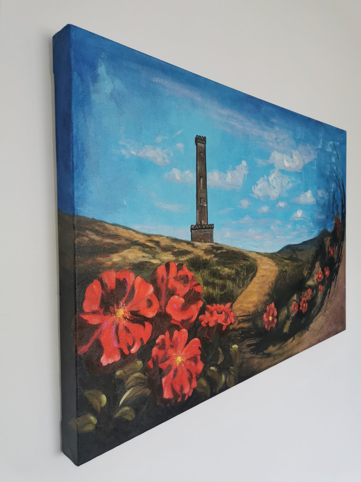 Mixed-media artwork of peel tower