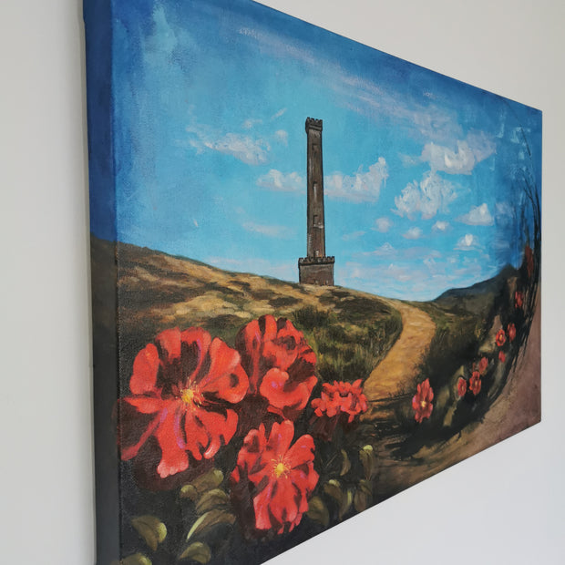 Mixed-media artwork of peel tower