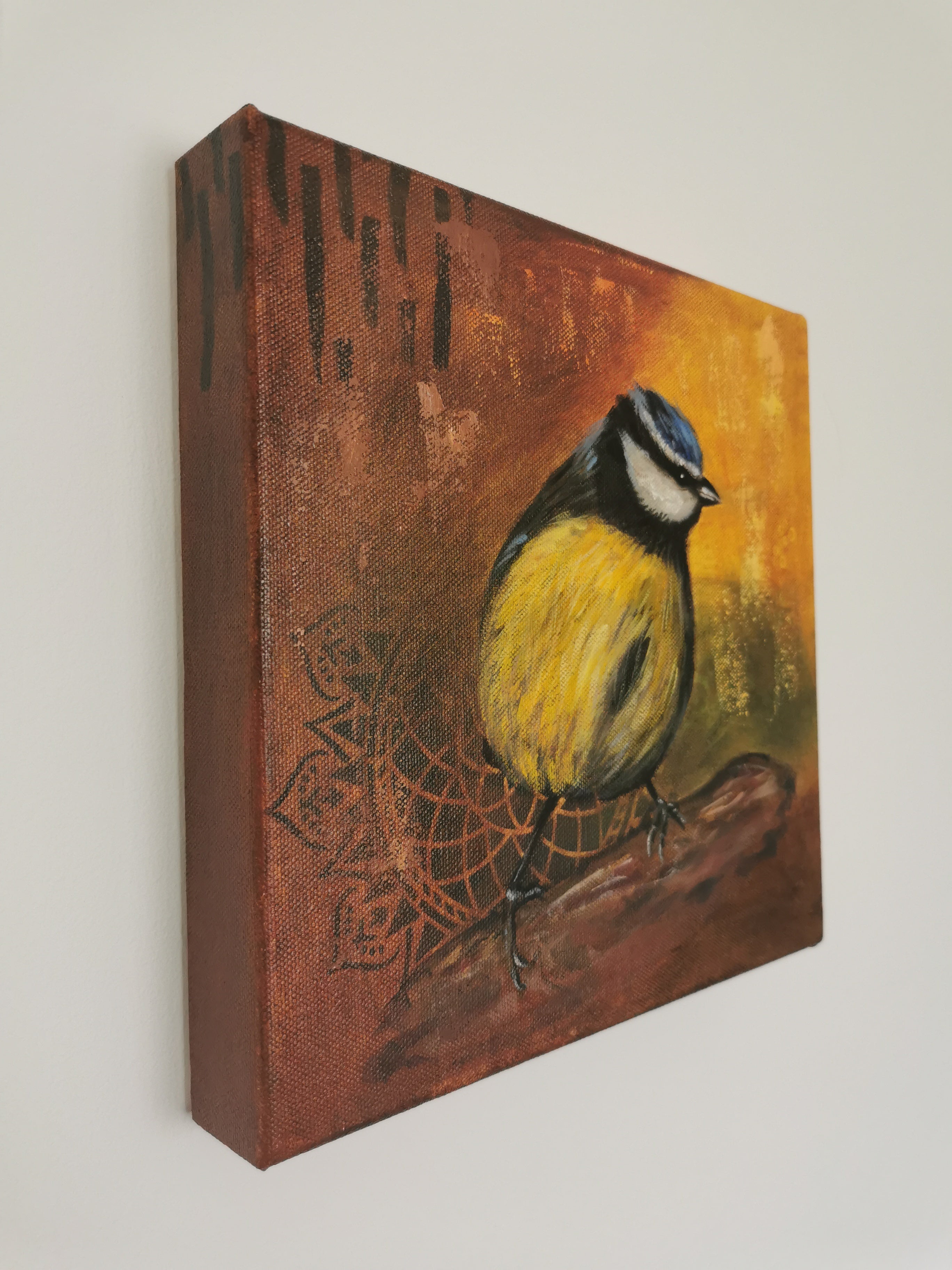 Canvas painting of a tit bird