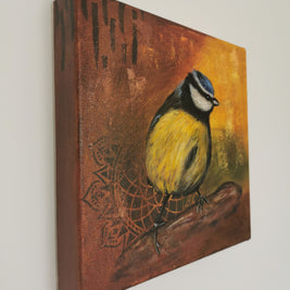 Canvas painting of a tit bird