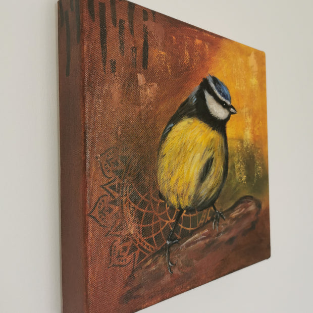 Canvas painting of a tit bird