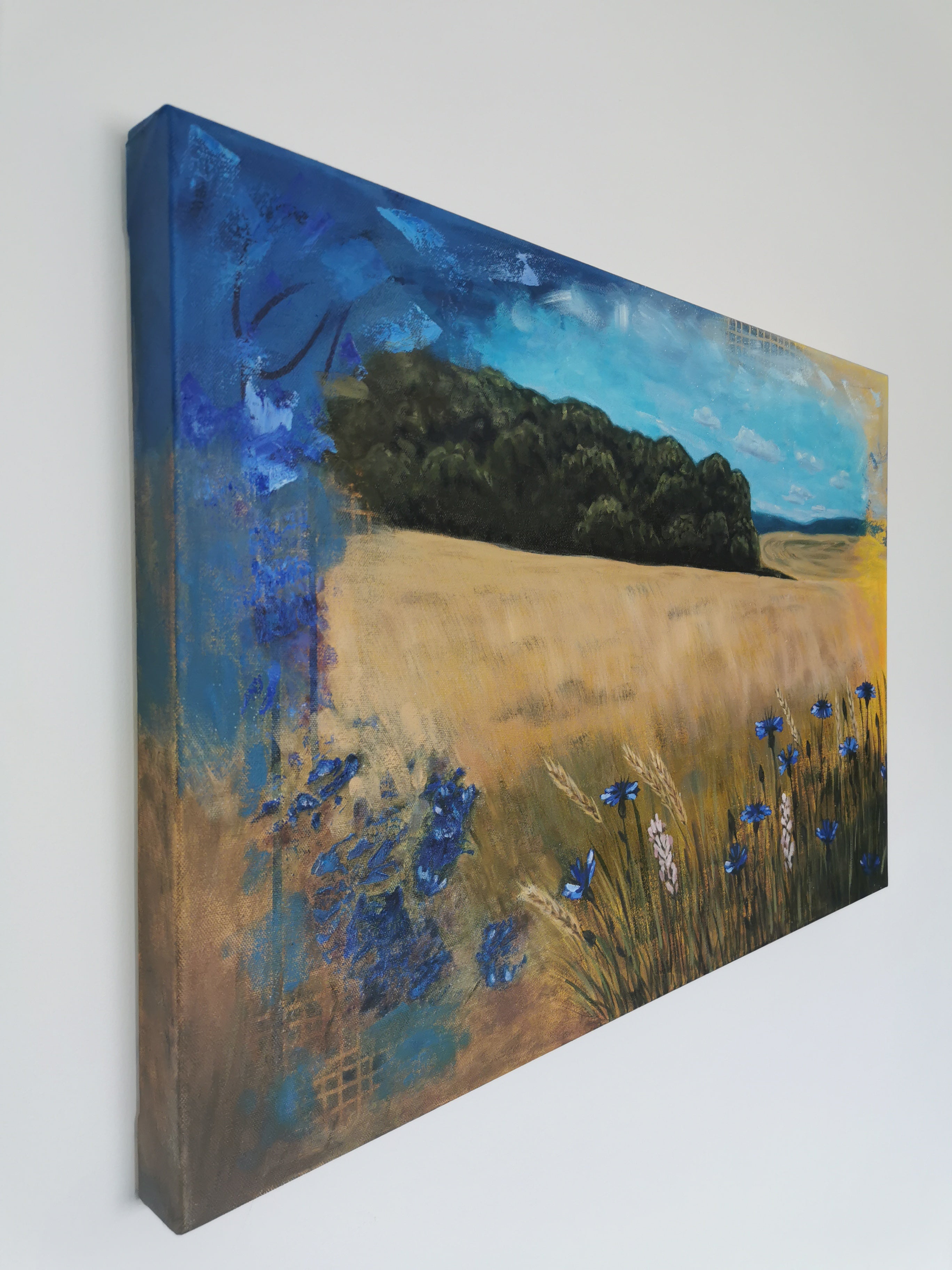 Blue cornflowers in a field artwork