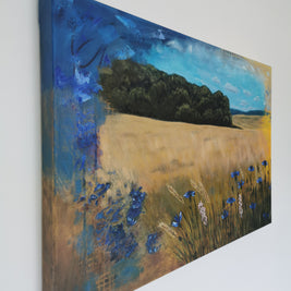 Blue cornflowers in a field artwork