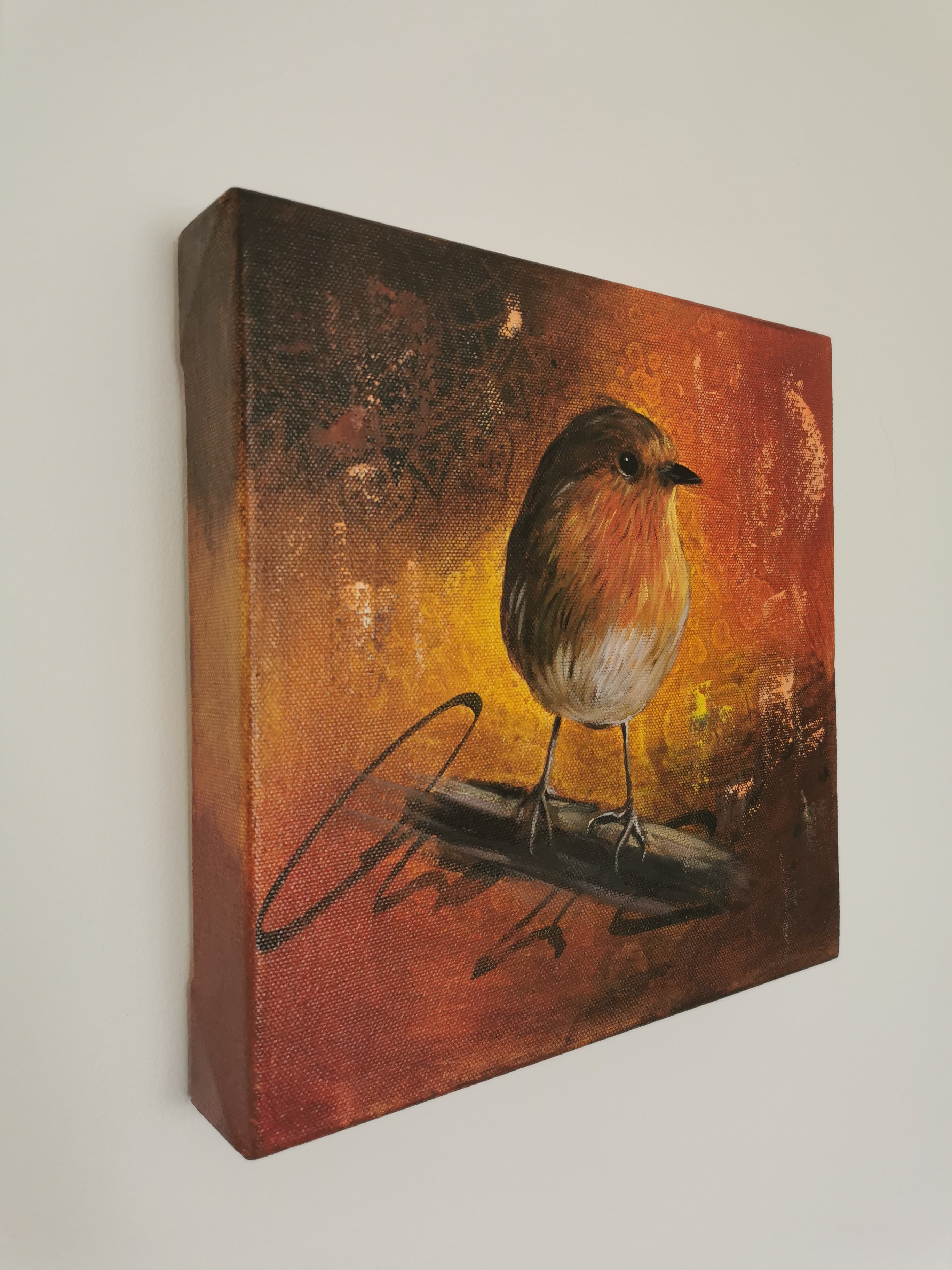Side view of a robin bird painting
