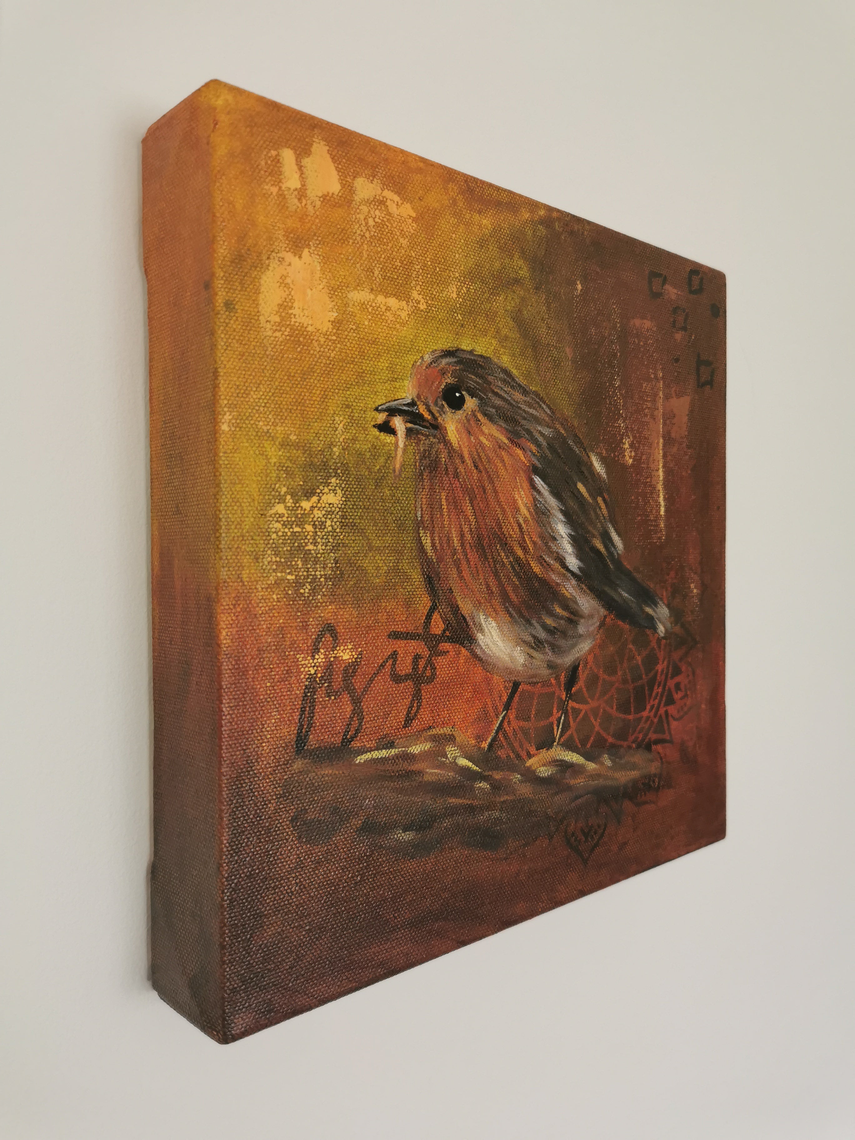 Serene robin feeding painting