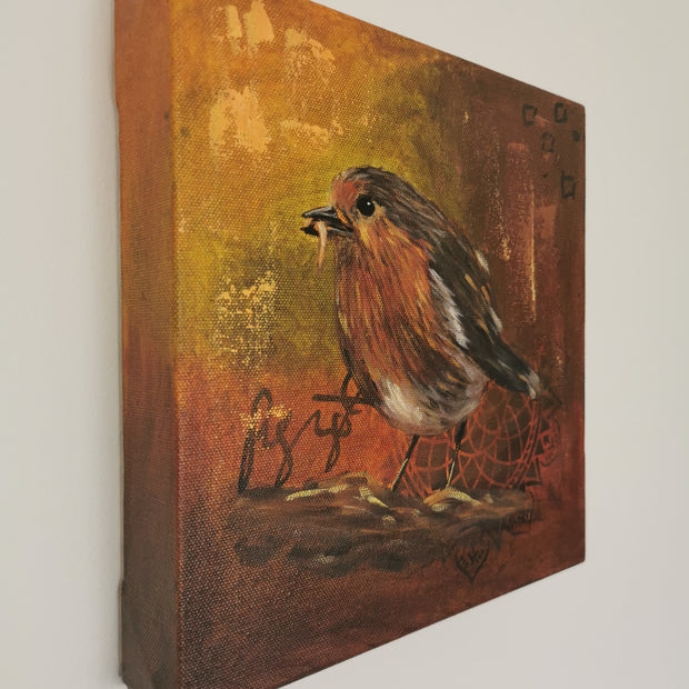 Serene robin feeding painting