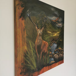Side view of a stag mixed media painting on canvas