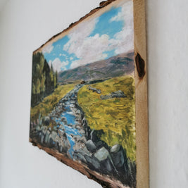 side view of the Scottish landscape painting on wooden board